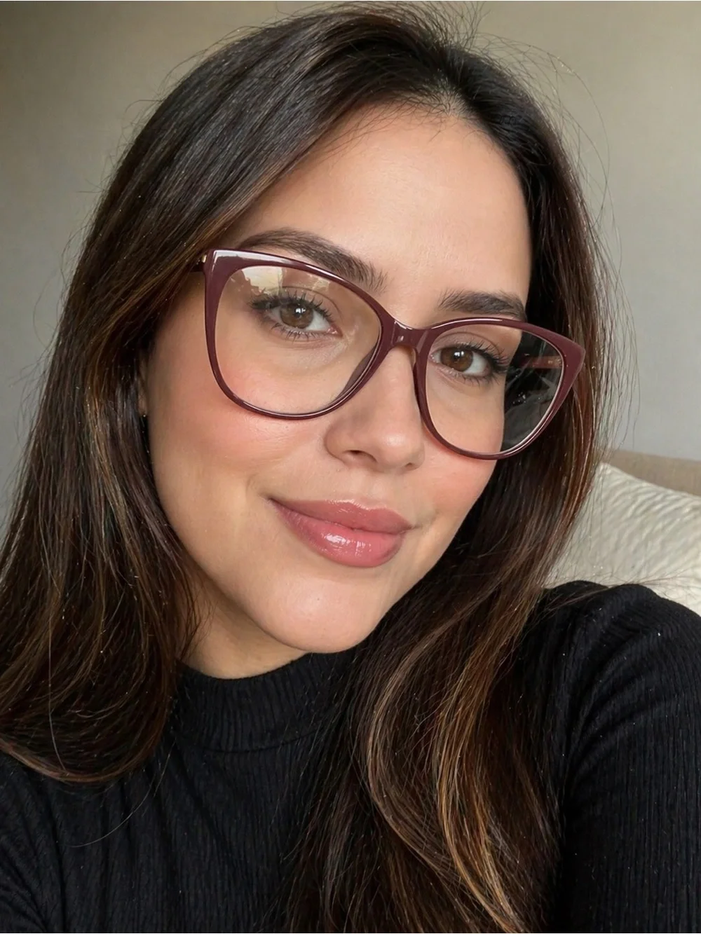 Jimmy Choo Cat-Eye Glasses with glitter on sides and case in Burgundy